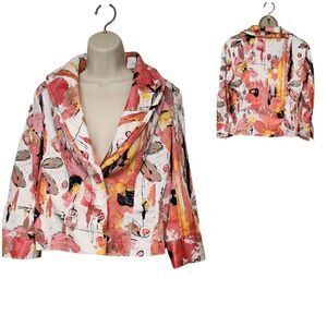 Erin London Women Size 8 Floral Multicolor Notch Lapel 3/4 Sleeve Stretch Blazer